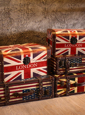 美式风行李箱英文摆件装饰品