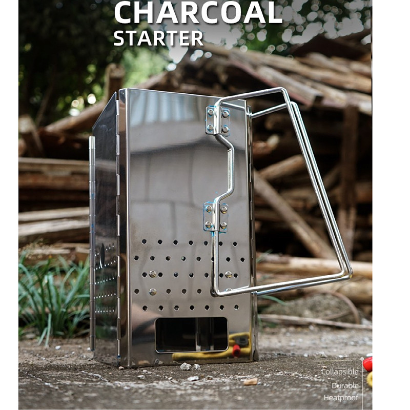 户外BBQ烧烤架加厚不锈钢折叠点炭炉引火生火炉便携烧烤架取暖炉
