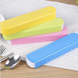 不锈钢餐具便捷式套装 筷勺叉三件套 带盒子 学生抽拉式 旅行餐具