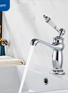 z神灯铜欧式仿古单孔60冷热水水龙头复古青花陶瓷盆黑色金