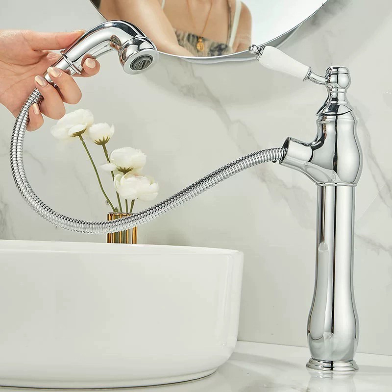 包邮抽拉高款台上盆31冷热水龙头玫瑰金防溅家用洗菜盆洗碗