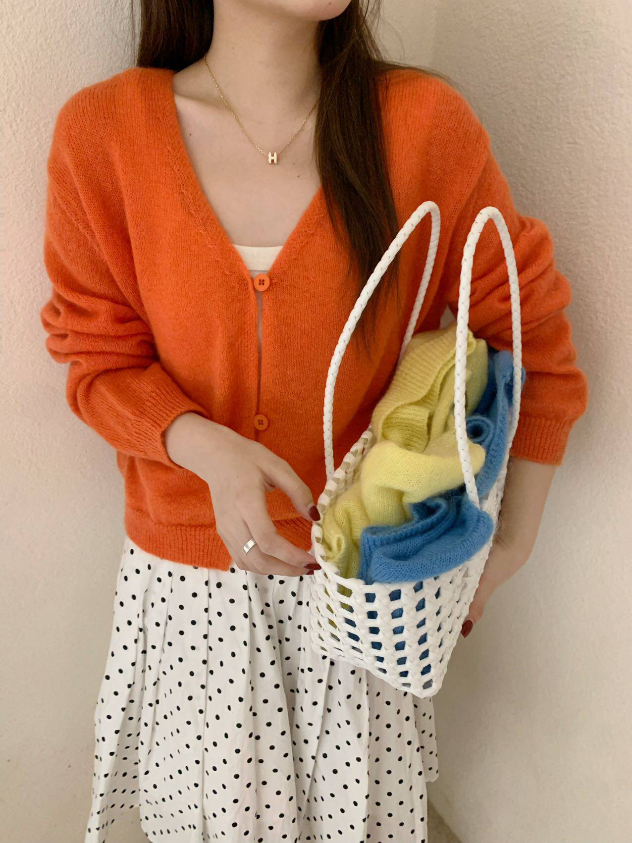 春款薄款简约清新韩系简约软糯马海毛毛衣显瘦不挑人针织开衫2757