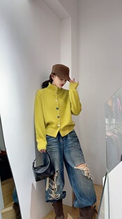 韩系高领海星纽扣羊驼绒针织开衫女2025冬新款宽松显瘦毛衣外套潮