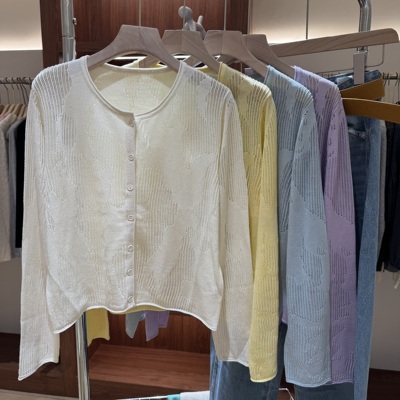 韩版不规则花纹针织开衫女夏季防晒衫显瘦百搭温柔慵懒风外套5301