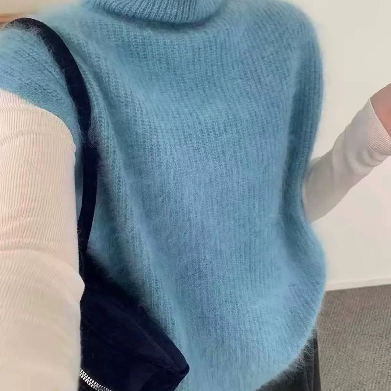 高品质高领无袖软糯全羊毛拉毛针织马甲背心女宽松显瘦毛衣861