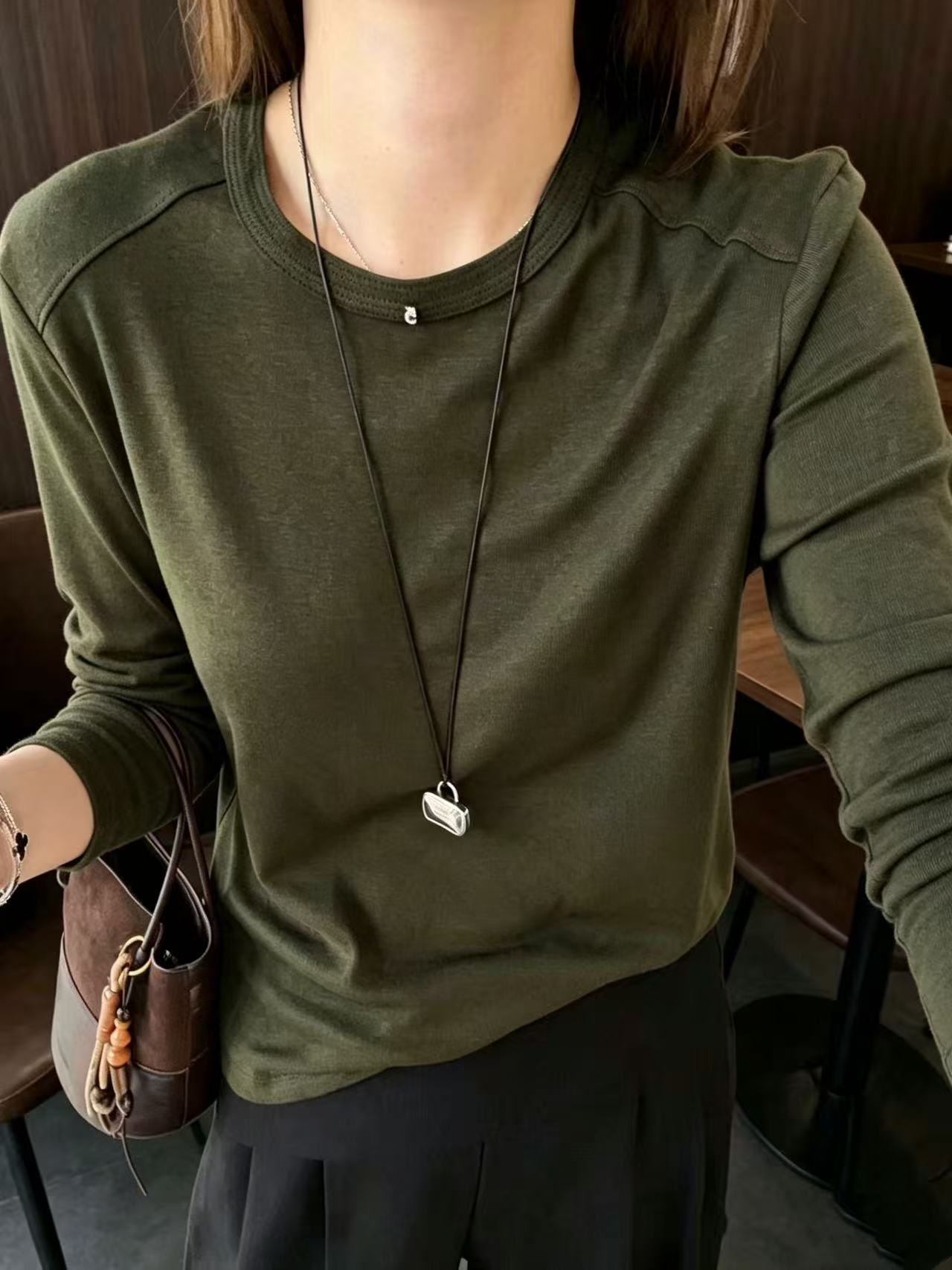 YZOY63258秋季新款韩版时尚百搭圆领长袖T女宽松显瘦打底衫