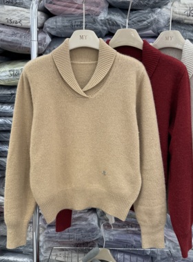 71081正品气质高级感娃娃领翻领羊毛衫女冬款套头针织衫显瘦毛衣