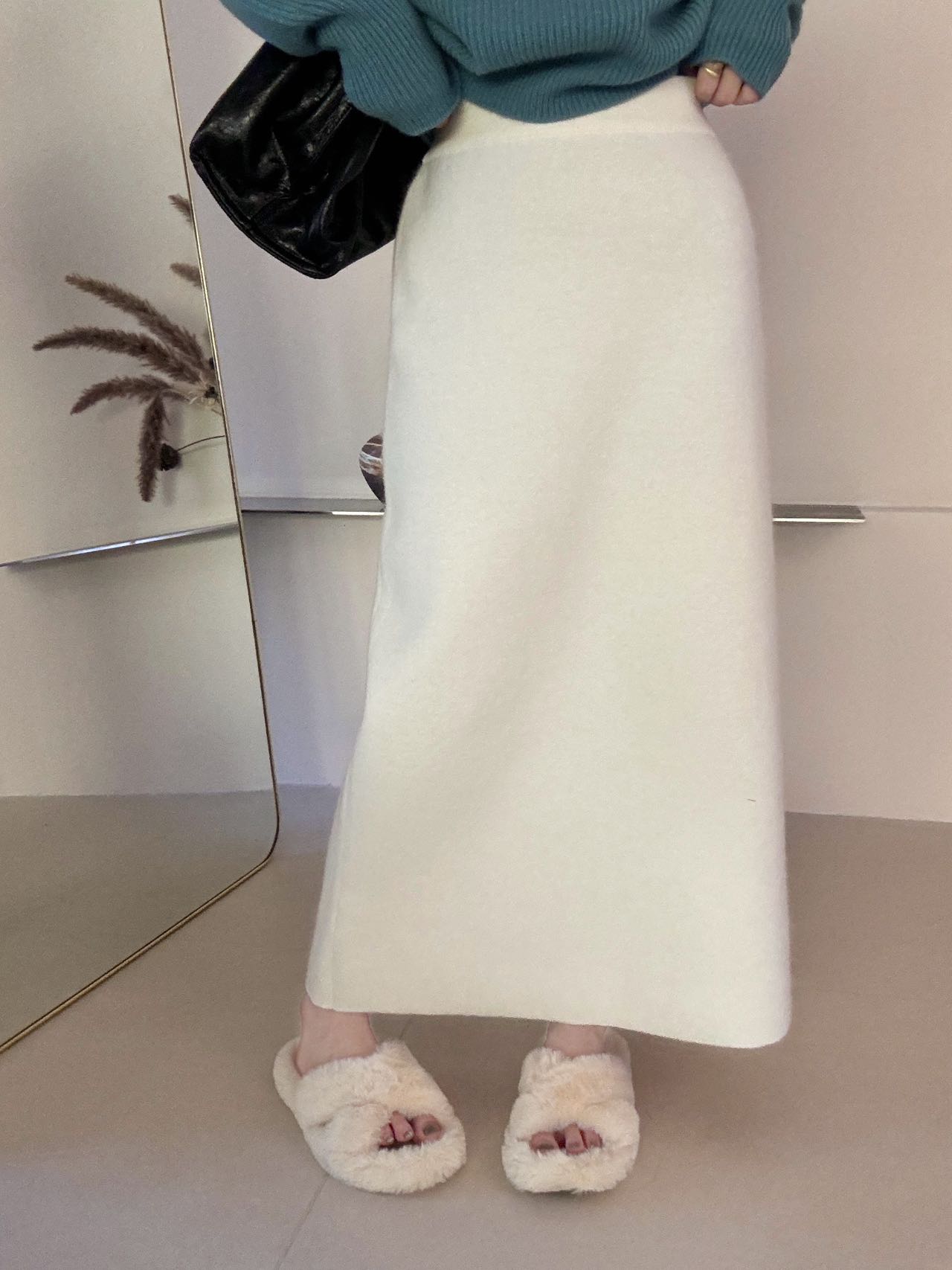 韩范洋气高腰显瘦半身裙时尚百搭A字裙中长款包臀裙针织长裙72316