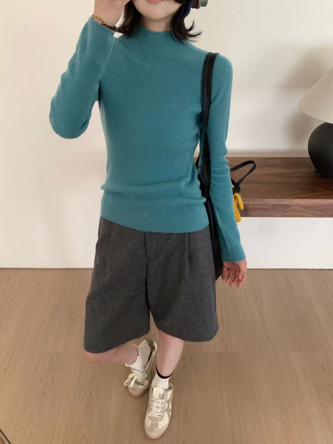 23055秋冬软糯百搭基础款半高中领净色简约全羊毛针织衫打底毛衣