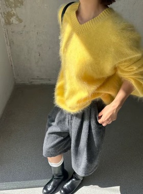 韩系全羊毛拉毛韩系高级感V领软糯亲肤宽松慵懒风大版毛衣79002