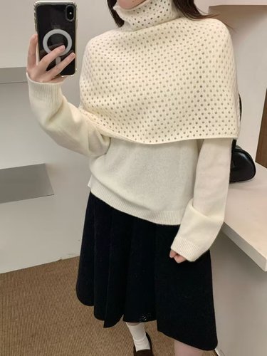 全毛2025秋冬新款韩版宽松显瘦披肩款两件套针织衫女毛衣上衣打底