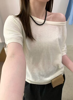 韩系设计感一字肩短袖针织衫女夏时尚修身显瘦小众套头上衣59299