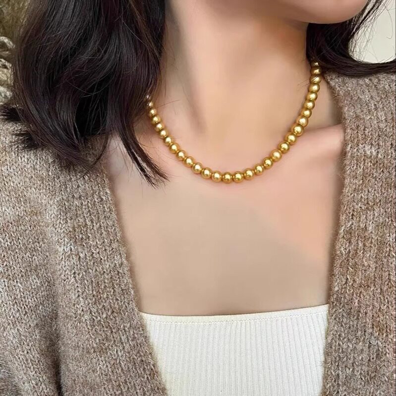 倪妮同款项链925银南洋金珠项链浓金色深海澳母贝金珍珠锁骨链女