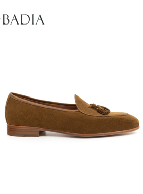 男款比利时流苏乐福鞋青铜雾棕色头层牛反绒软结构透气皮底