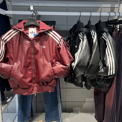 Adidas三叶草 女子运动休闲潮流宽松皮衣夹克外套 KU6857 KU6858