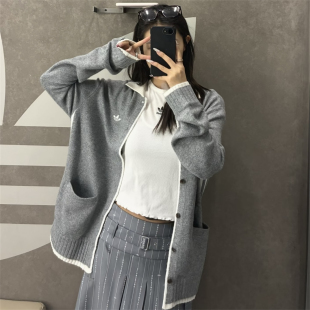 Adidas三叶草 男女运动休闲潮流刺绣松弛感针织衫开衫外套 KS2907