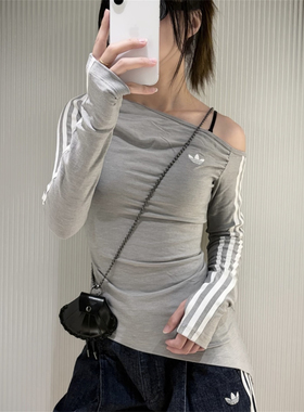 Adidas三叶草 女子运动休闲潮流露肩斜肩短袖T恤 LE8310 LE8311