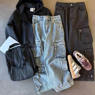 Adidas三叶草 男女运动休闲潮流工装口袋牛仔长裤 JY0203 JY0204