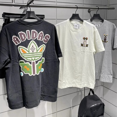 Adidas三叶草 男女运动潮流卡通花卉宽松短袖T恤 KD1843 KD1844