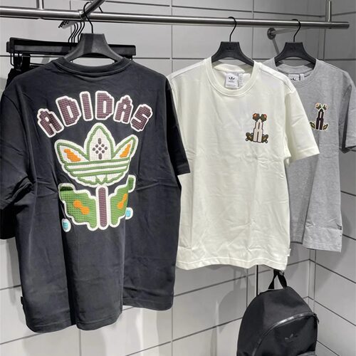 Adidas三叶草 男女运动潮流卡通花卉宽松短袖T恤 KD1843 KD1844