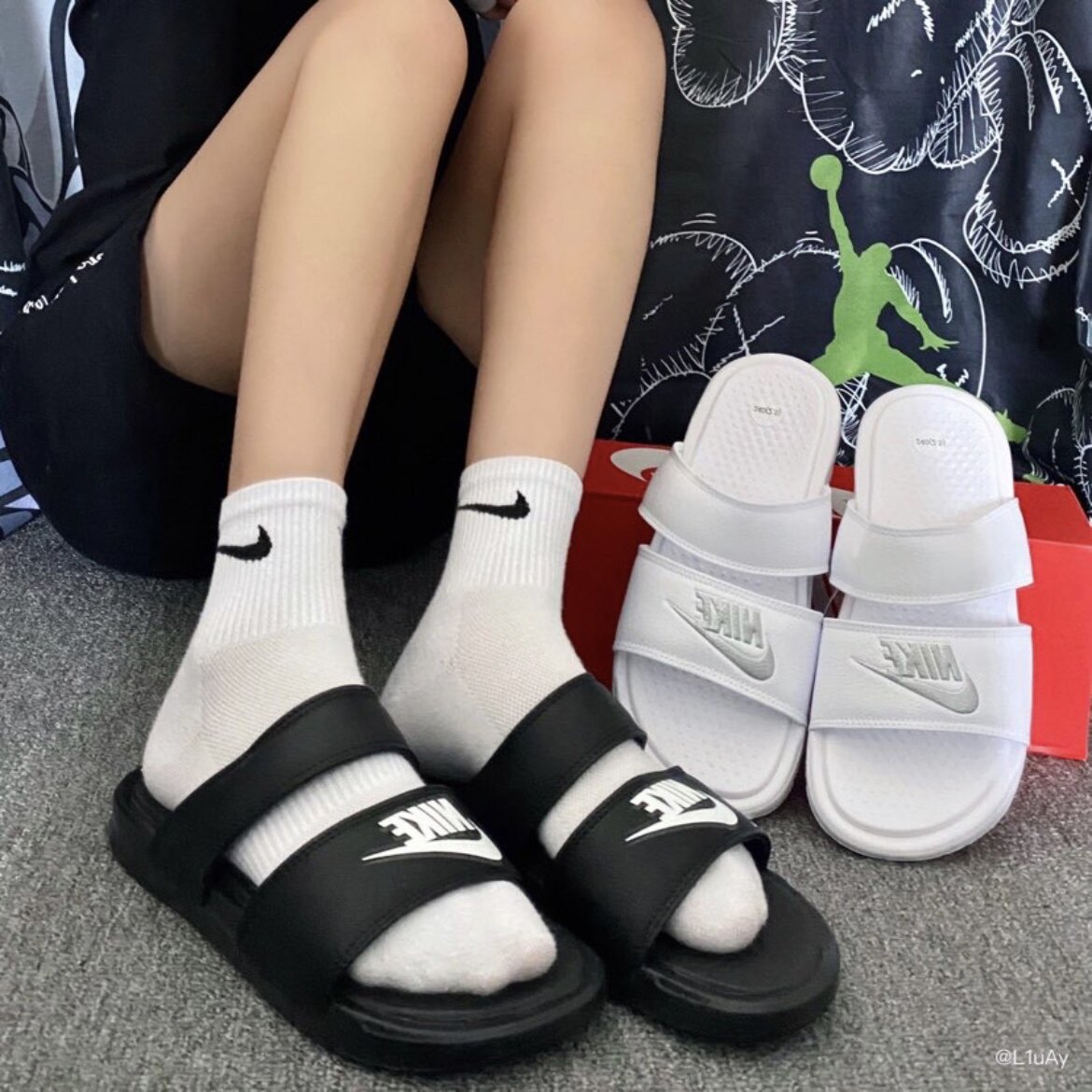Nike耐克 夏季女子运动休闲潮流双绑带忍者一字沙滩凉拖鞋 DC0496