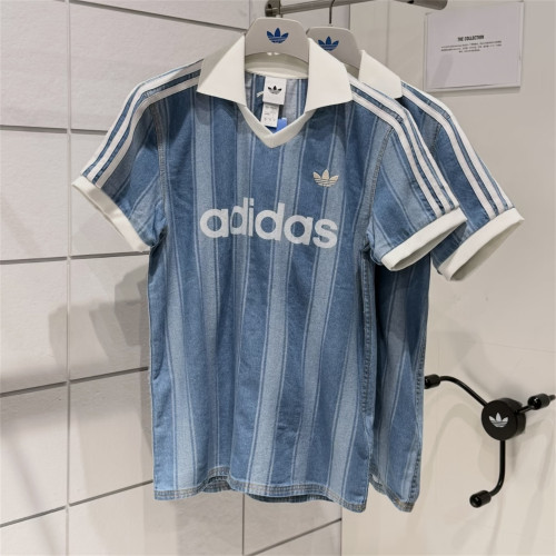 Adidas三叶草 女子运动休闲潮流牛仔复古POLO衫短袖T恤 KD5448