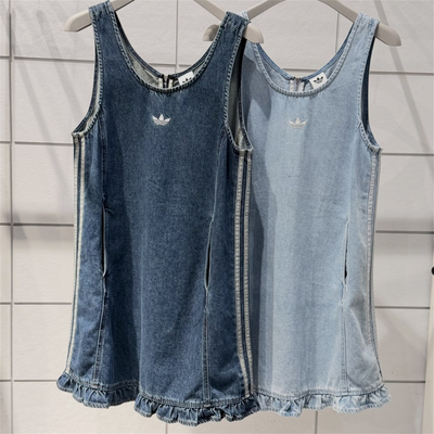 Adidas 三叶草 女子休闲潮流复古牛仔刺绣连衣裙 KY8323 KY8324