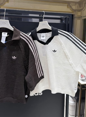 Adidas三叶草 女子运动潮流短款镂空洞洞衣短袖T恤 KE0198 KC6490