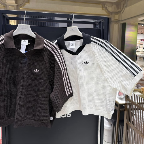 Adidas三叶草 女子运动潮流短款镂空洞洞衣短袖T恤 KE0198 KC6490