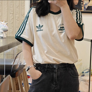 Adidas三叶草 男女运动休闲潮流复古侧条纹短袖T恤 IU0217 IS1413