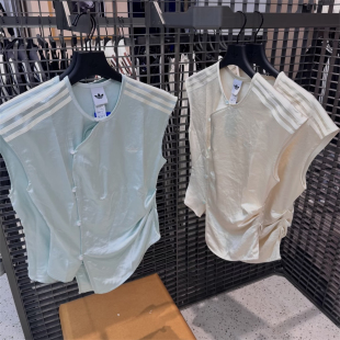Adidas三叶草 女子休闲新中式缎面盘扣马甲背心 KY5745 KY5746