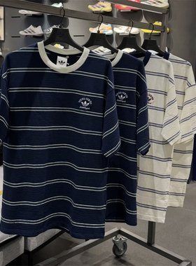 Adidas三叶草 男女运动休闲潮流南法华夫格短袖T恤 KW8247 KW8248