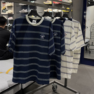 Adidas三叶草 男女运动休闲潮流南法华夫格短袖T恤 KW8247 KW8248