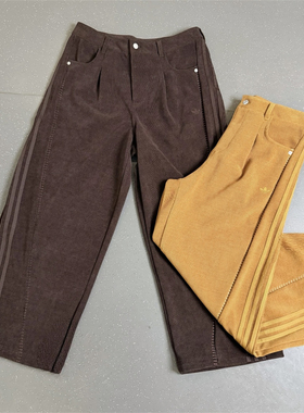 三叶草 男子运动休闲潮流宽松刺绣灯芯绒阔腿长裤 KT0682 KT0683