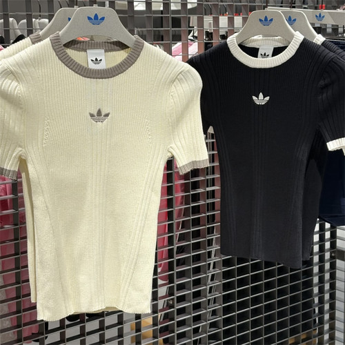 Adidas三叶草 女子运动休闲潮流针织刺绣短袖T恤 KS6110 KS8494