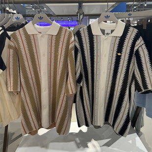 Adidas三叶草 男女运动潮流针织条纹短袖T恤POLO衫 KE5833 KE5834