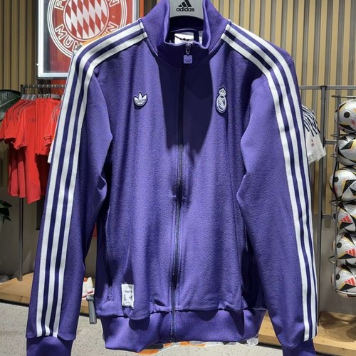 Adidas三叶草 皇马男子运动休闲潮流足球复古针织夹克外套 JF2582