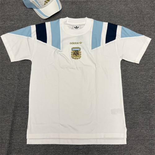 Adidas三叶草 阿根廷队复古出场服热身服运动足球短袖T恤 KG2288