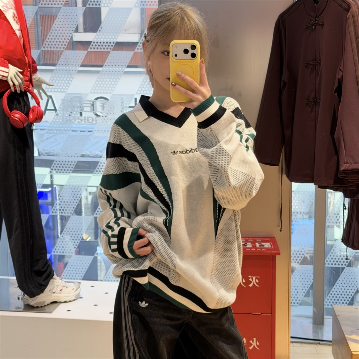 Adidas三叶草 男女运动休闲针织毛衣宽松套头卫衣 KW2017 KW2018
