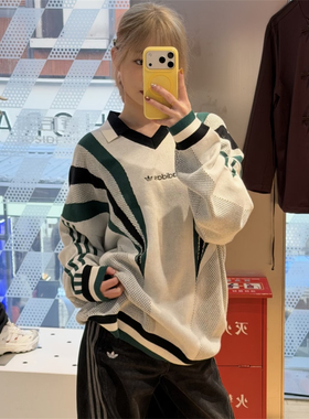 Adidas三叶草 男女运动休闲针织毛衣宽松套头卫衣 KW2017 KW2018