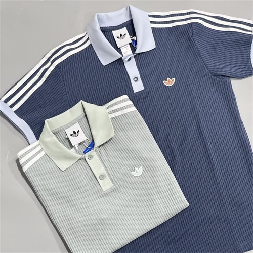 Adidas三叶草 男女运动休闲潮流华夫格POLO短袖T恤 KX1230 KX1231