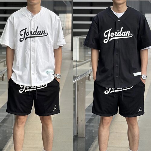 Nike耐克 Jordan夏季运动休闲潮流草写复古开衫棒球短袖T恤FN4664