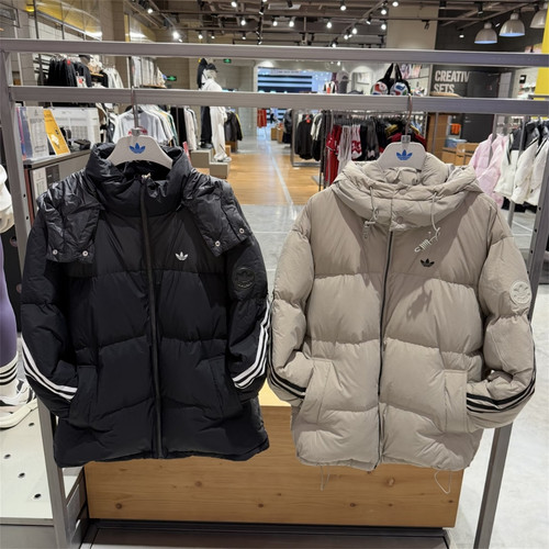 Adidas三叶草 男女运动潮流宽松连帽羽绒服外套 KC2563 KC0173