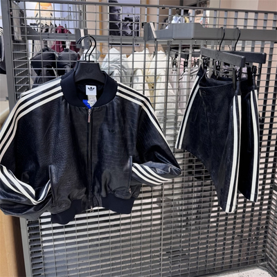 Adidas三叶草 女子运动休闲潮流皮衣夹克外套短裙 KE5035 KE5034