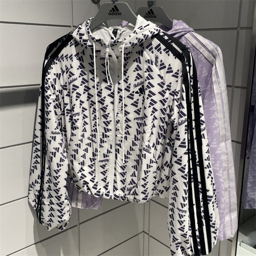 Adidas三叶草 女子运动休闲潮流连帽满印夹克外套 KB7761 KB7762