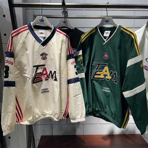 Adidas三叶草 运动休闲潮流复古刺绣球衣长袖T恤 KC0112 KC0113