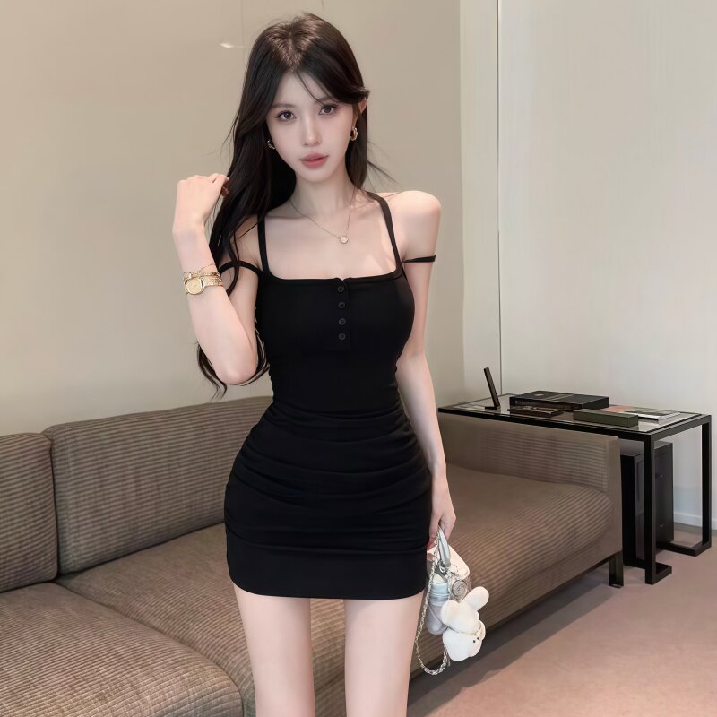 小众设计感交叉吊带双肩带包臀裙女性感纯欲气质显瘦小个子两件套