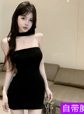 夏季辣妹挂脖胸垫包臀连衣裙