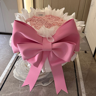 网红同款粉色蝴蝶结花束仿真永生花粉玫瑰抱抱桶香皂花花束情人节