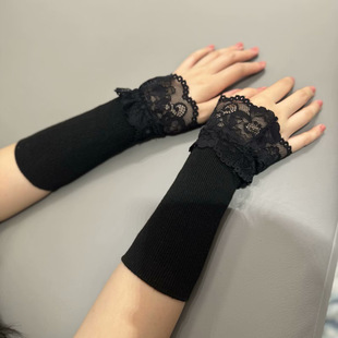 子手臂套 套女针织毛线保暖洋气松紧针织拼接蕾丝花边假袖 秋冬季 袖